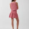 Mini-jupe-short en gaze de coton à taille smockée