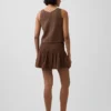 Mini-jupe-short en gaze de coton à taille smockée