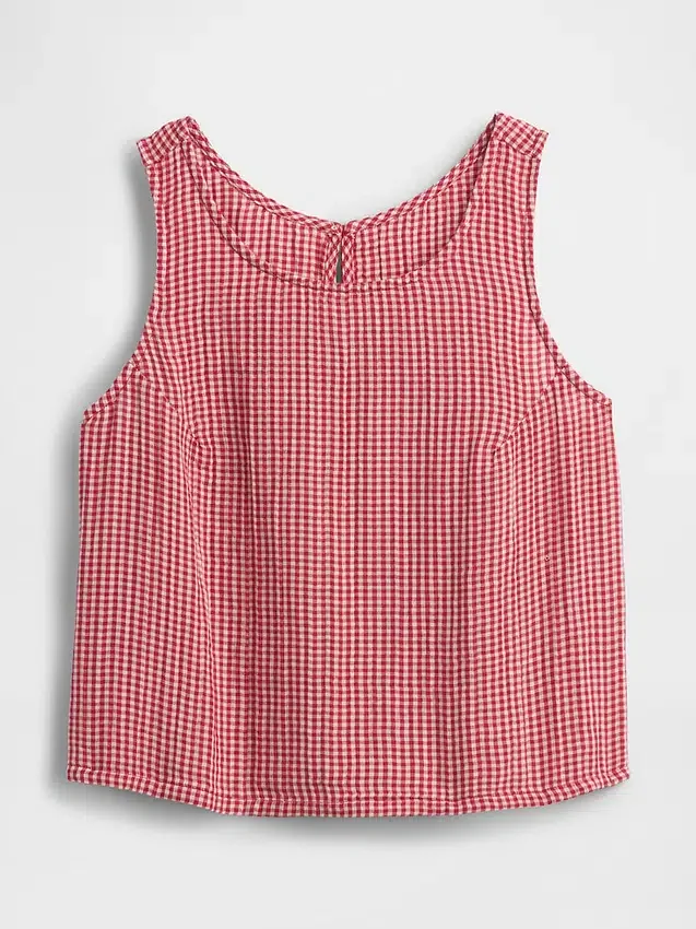 Mini-jupe-short en gaze de coton à taille smockée