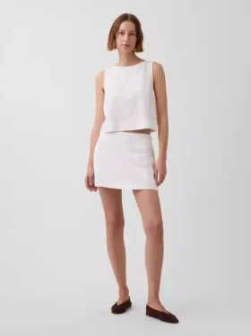 Mini-jupe-short en mélange de lin