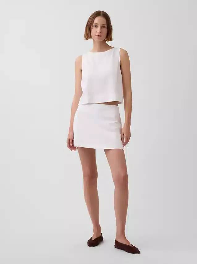 Mini-jupe-short en mélange de lin