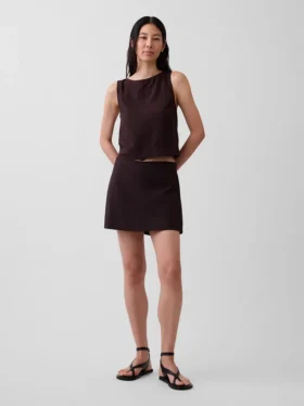 Mini-jupe-short en mélange de lin