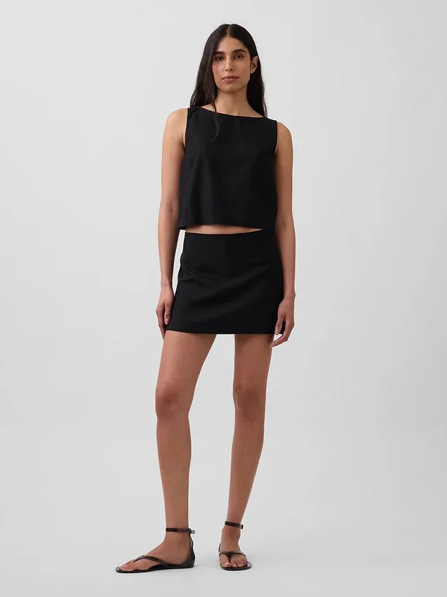 Mini-jupe-short en mélange de lin