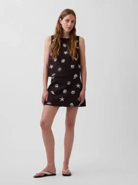 Mini-jupe-short en mélange de lin