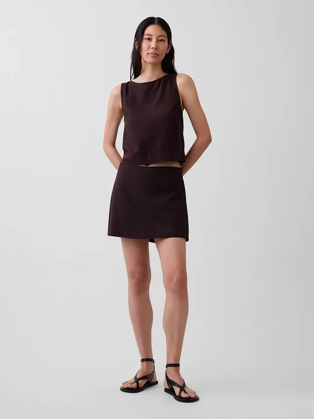 Mini-jupe-short en mélange de lin