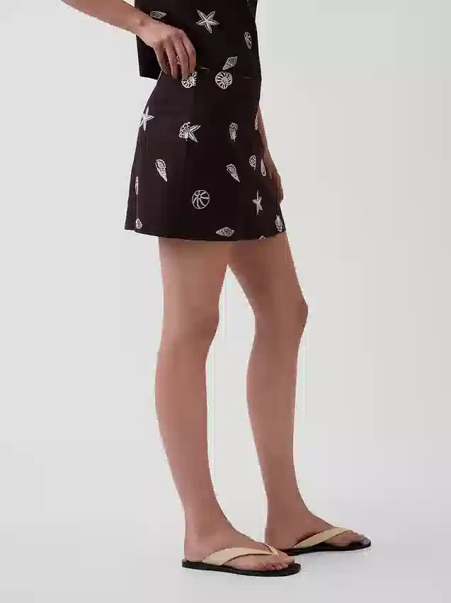 Mini-jupe-short en mélange de lin