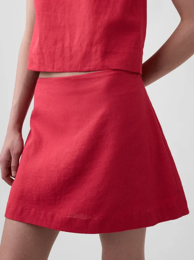 Mini-jupe-short en mélange de lin