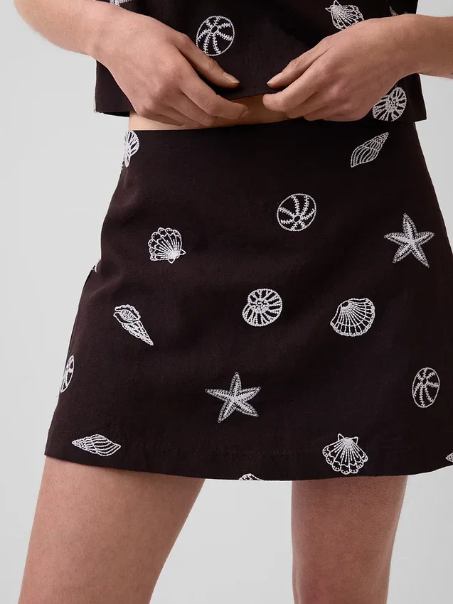 Mini-jupe-short en mélange de lin