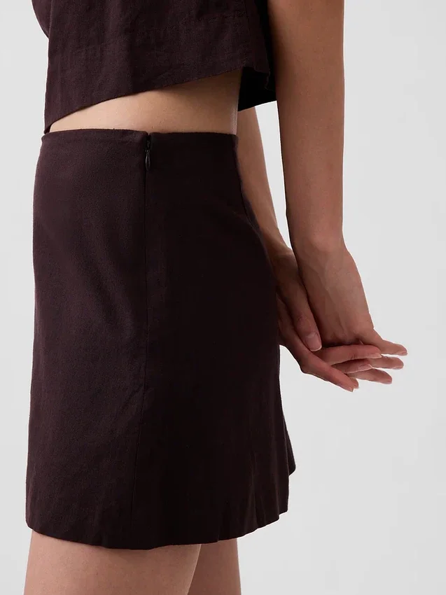 Mini-jupe-short en mélange de lin