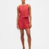 Mini-jupe-short en mélange de lin à boutonnage sur le devant