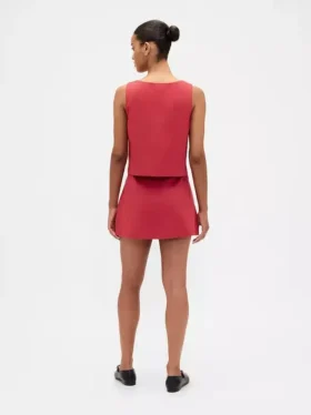 Mini-jupe-short en mélange de lin à boutonnage sur le devant