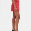 Mini-jupe-short en mélange de lin à boutonnage sur le devant