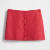Mini-jupe-short en mélange de lin à boutonnage sur le devant
