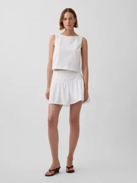 Mini-jupe-short en popeline à taille basse