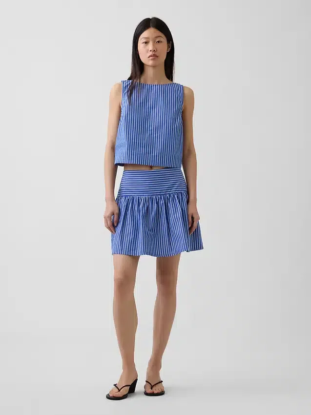 Mini-jupe-short en popeline à taille basse
