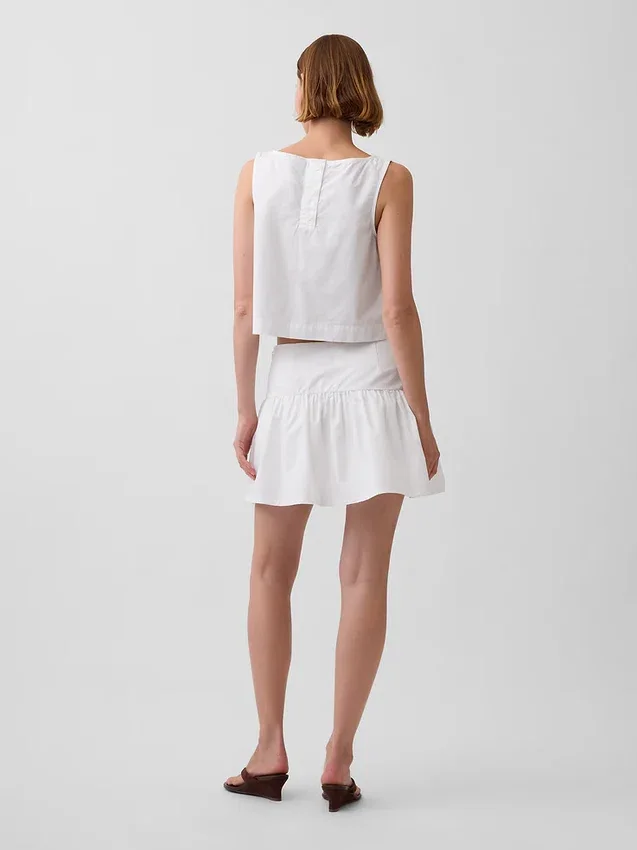 Mini-jupe-short en popeline à taille basse