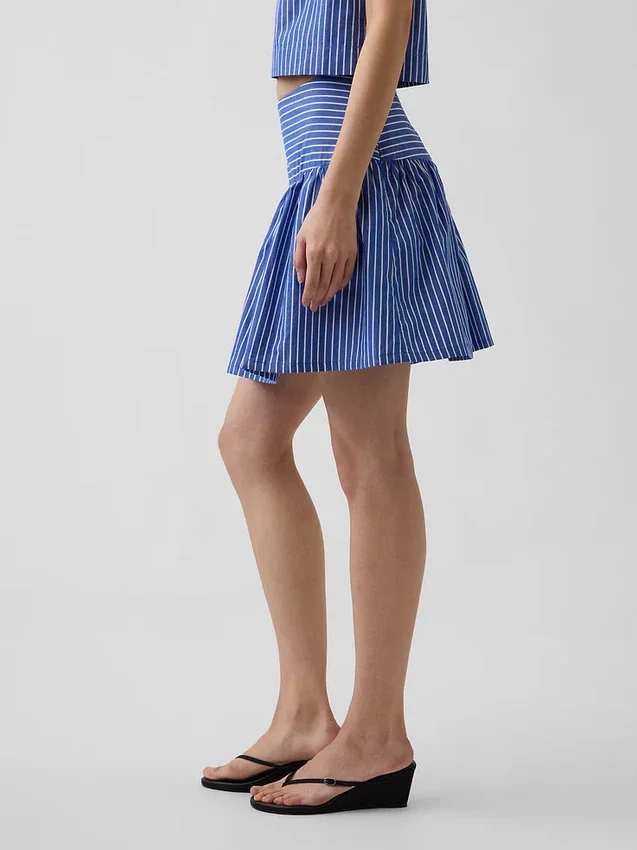 Mini-jupe-short en popeline à taille basse