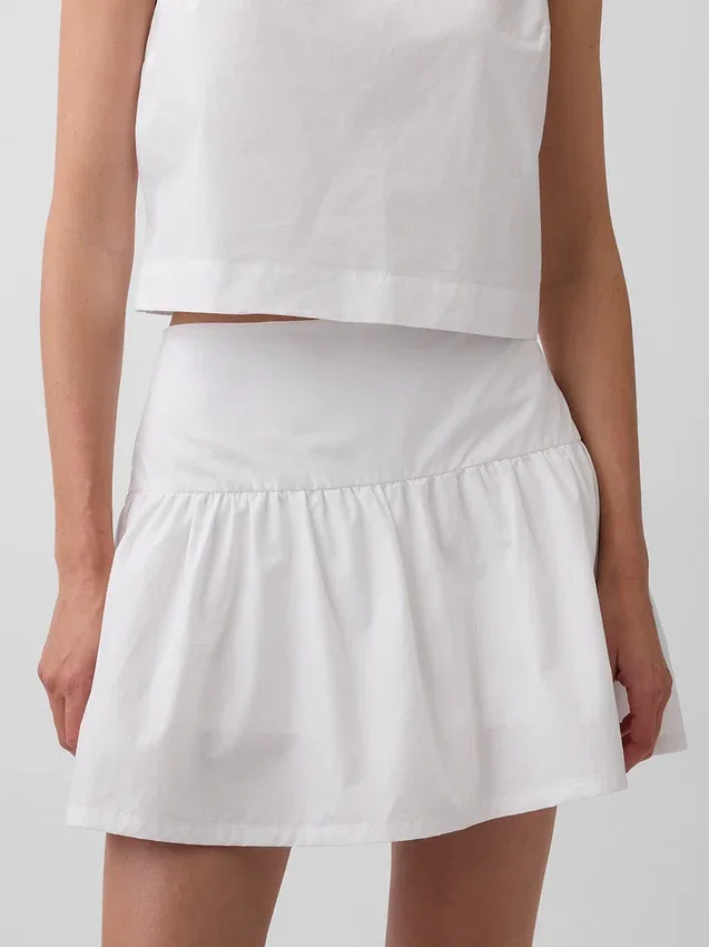 Mini-jupe-short en popeline à taille basse