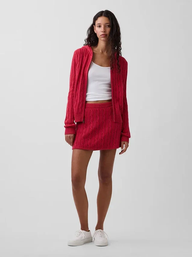Mini-jupe-short en tricot torsadé 100 % coton