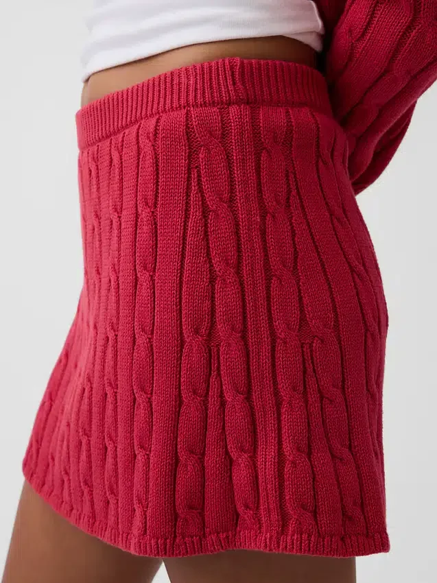 Mini-jupe-short en tricot torsadé 100 % coton