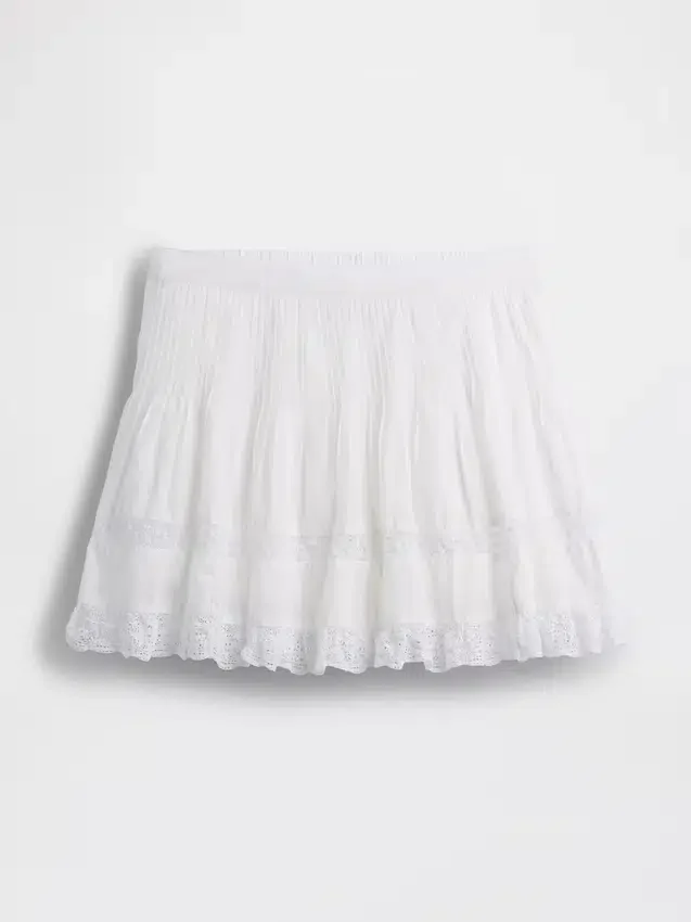 Mini-jupe-short facile à enfiler à plis et bordure en dentelle