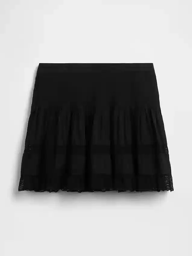 Mini-jupe-short facile à enfiler à plis et bordure en dentelle