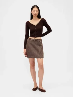 Mini-jupe-short plissée en mélange de laine