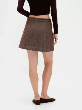 Mini-jupe-short plissée en mélange de laine