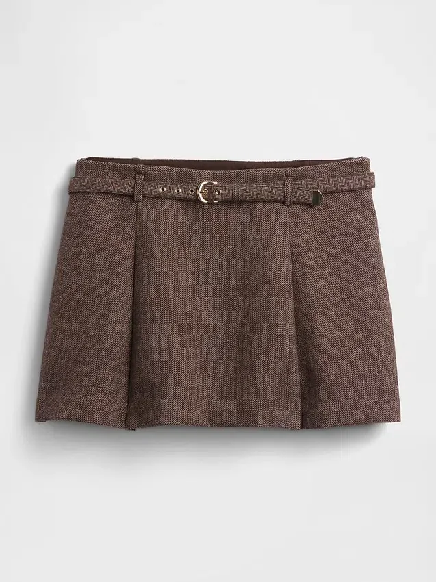Mini-jupe-short plissée en mélange de laine