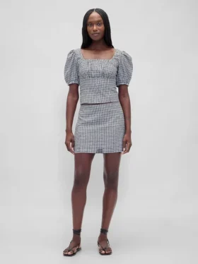 Mini-jupe-short taille basse en mélange de lin