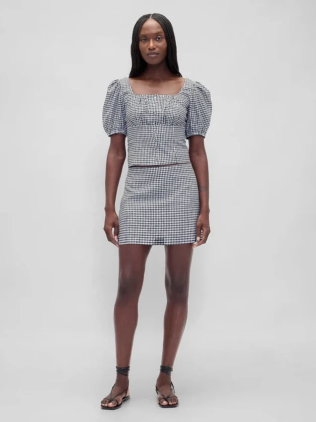 Mini-jupe-short taille basse en mélange de lin