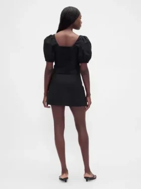 Mini-jupe-short taille basse en mélange de lin