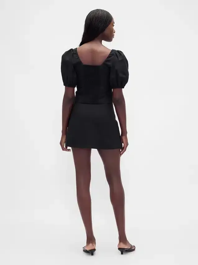 Mini-jupe-short taille basse en mélange de lin
