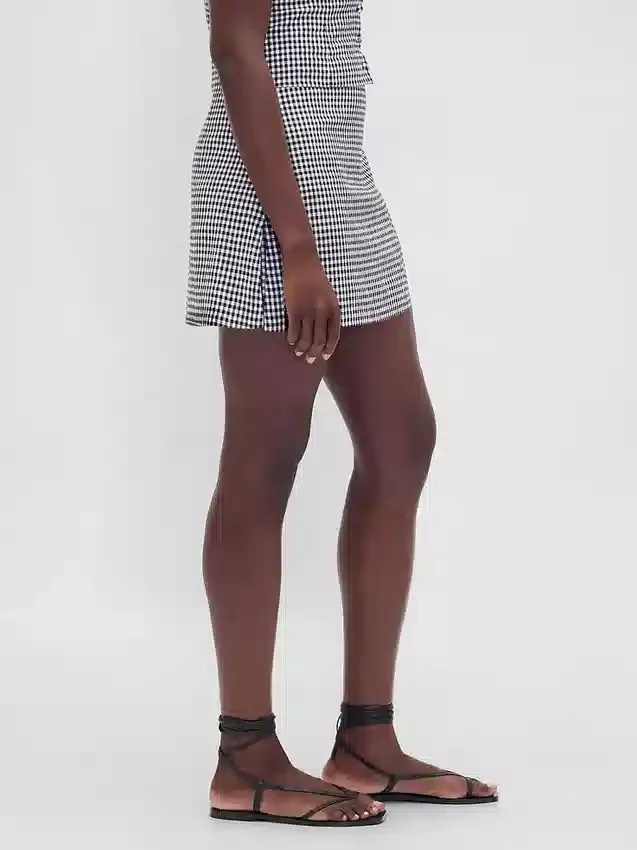 Mini-jupe-short taille basse en mélange de lin