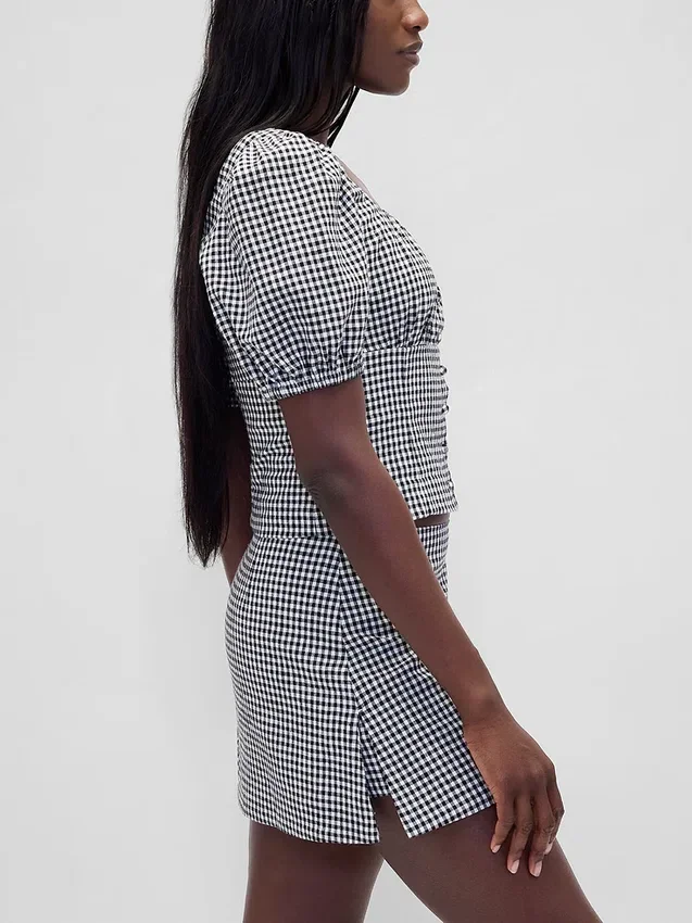 Mini-jupe-short taille basse en mélange de lin
