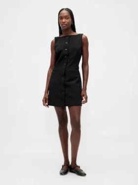 Mini-robe bistretch à boutons sur le devant