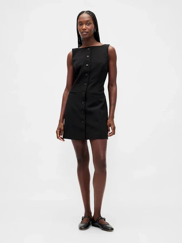 Mini-robe bistretch à boutons sur le devant
