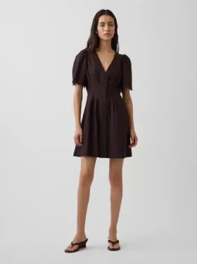 Mini-robe chemise cintrée en mélange de lin