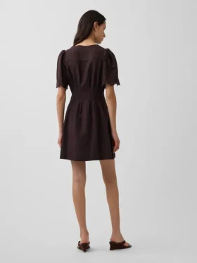 Mini-robe chemise cintrée en mélange de lin