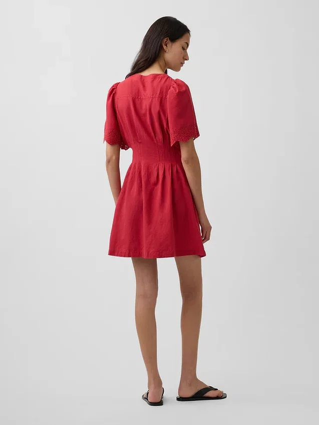 Mini-robe chemise cintrée en mélange de lin