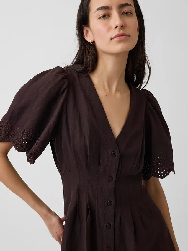 Mini-robe chemise cintrée en mélange de lin