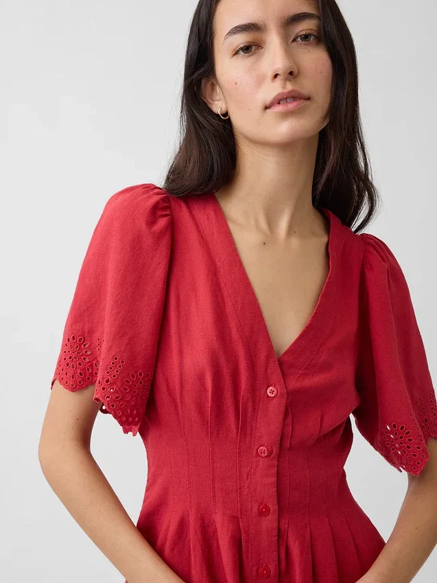Mini-robe chemise cintrée en mélange de lin