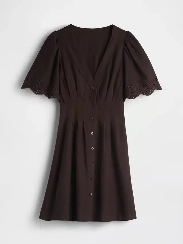 Mini-robe chemise cintrée en mélange de lin