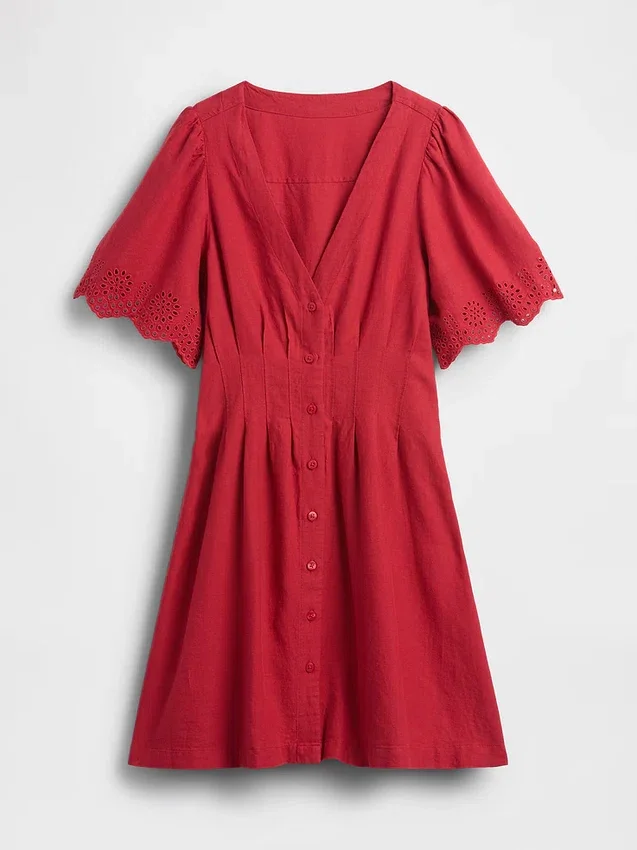Mini-robe chemise cintrée en mélange de lin