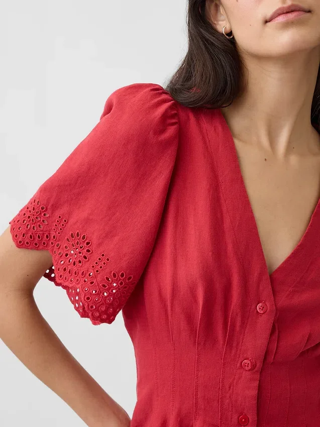 Mini-robe chemise cintrée en mélange de lin