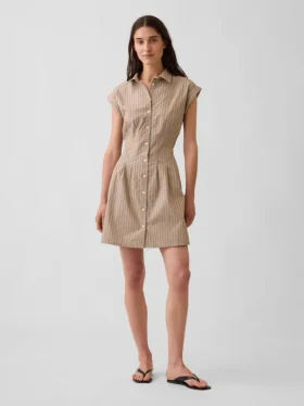 Mini-robe chemise cintrée en popeline rayée