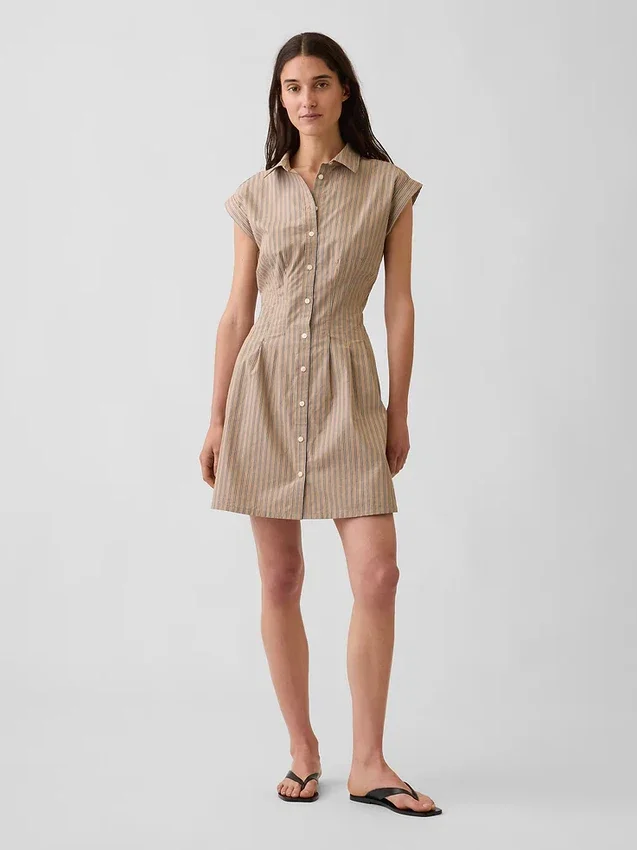 Mini-robe chemise cintrée en popeline rayée