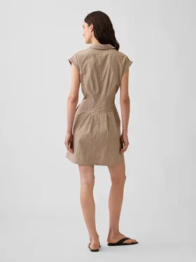 Mini-robe chemise cintrée en popeline rayée