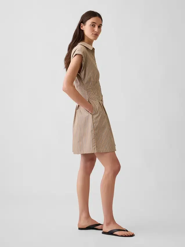 Mini-robe chemise cintrée en popeline rayée