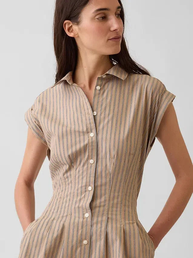 Mini-robe chemise cintrée en popeline rayée